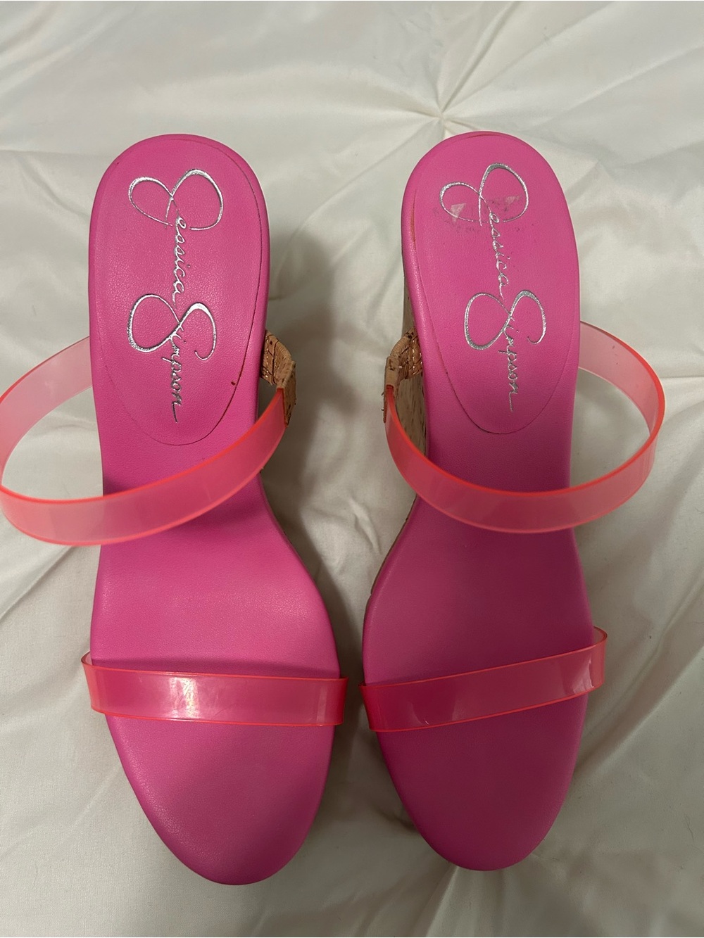 Jessica Simpson Hot Pink Wedges with Transparent Straps